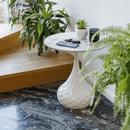 Dohányzóasztal, fehér márvány/acél, EBREL