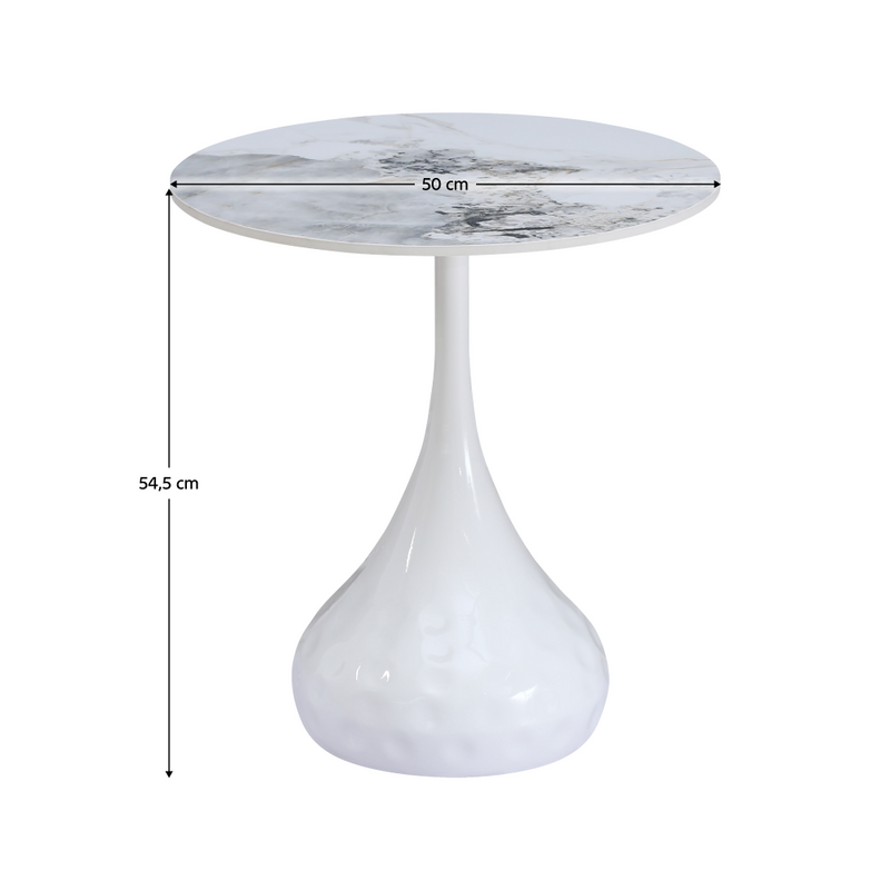 Dohányzóasztal, fehér márvány/acél, EBREL