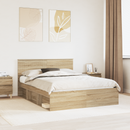 vidaXL Ágykeret fejtámlával Sonoma tölgy 150 x 200 cm Tömör fenyőfa