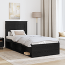 vidaXL Ágykeret fejtámlával tárolóval Fekete 75 x 190 cm Tömör fenyőfa