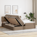 vidaXL Ágy tárolóval és LED lámpával matracmal Kávé 180 x 200 cm Műbőr