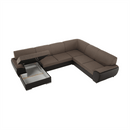 ülőgarnitúra U alakban, szövet barna/textilbőr barna, balos, EMILY U
