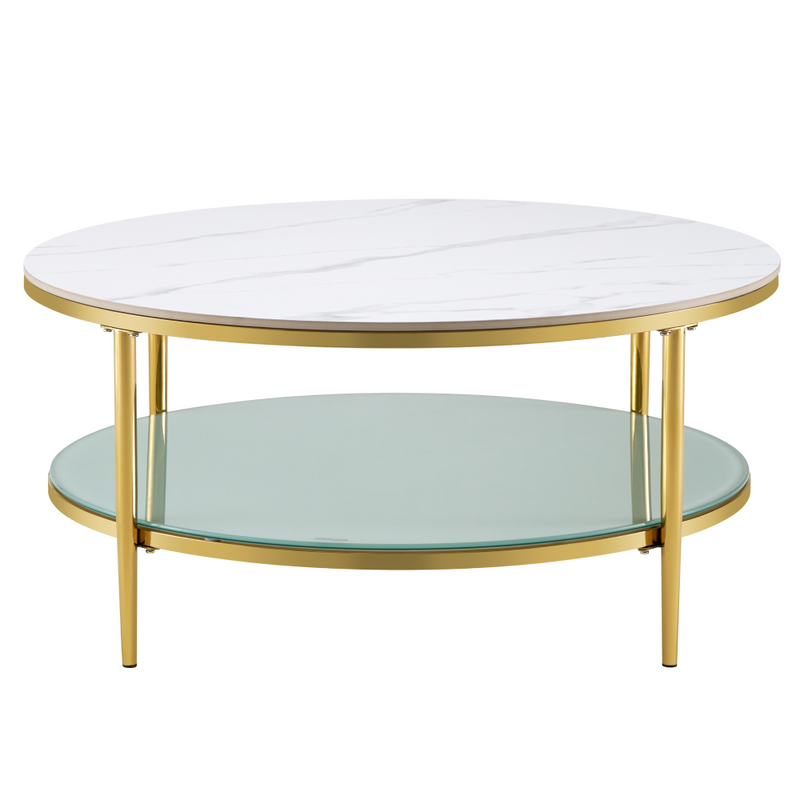 Dohányzóasztal, világos márvány/tejes/gold króm-arany, ENION 2 NEW