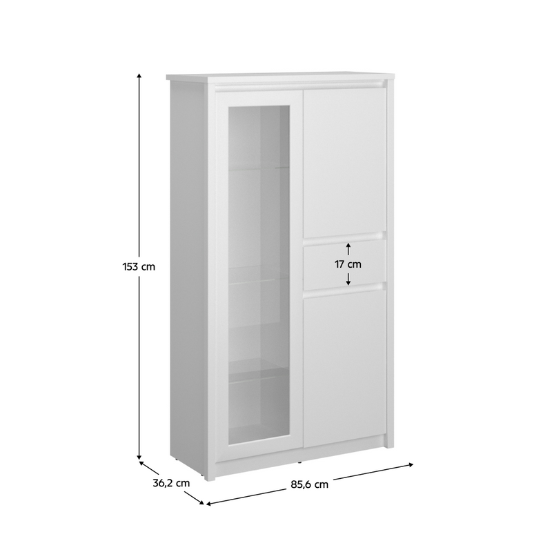 Alacsony vitrin 2D1W1S, fehér, ERODIN