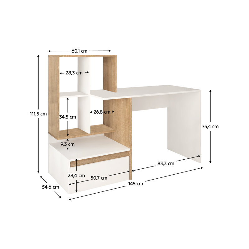 Számítógépasztal, fehér/sonoma tölgy, EROSS NEW