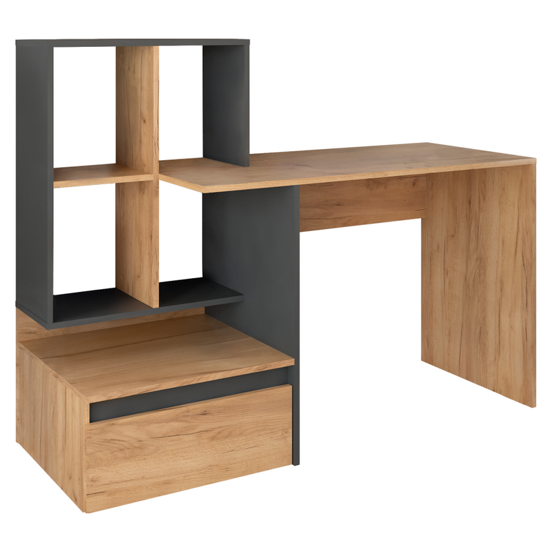 Számítógépasztal, tölgy craft arany/grafit, EROSS NEW