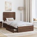 vidaXL Tárolós Ágy fejtámlával fiókkal Barna Tölgy 75 x 190 cm Faanyag