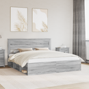 vidaXL Ágykeret fejtámlával Szürke Sonoma 200 x 200 cm Tömör fenyőfa