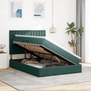 vidaXL Ágy tárolóval és matraccal Sötétzöld 140 x 190 cm Bársony