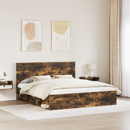 vidaXL Ágykeret fejtámlával Füstölt tölgy 200 x 200 cm Tömör fenyőfa