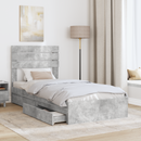 vidaXL Tárolós Ágy fejtámlával Beton Szürke 70 x 190 cm Faanyag