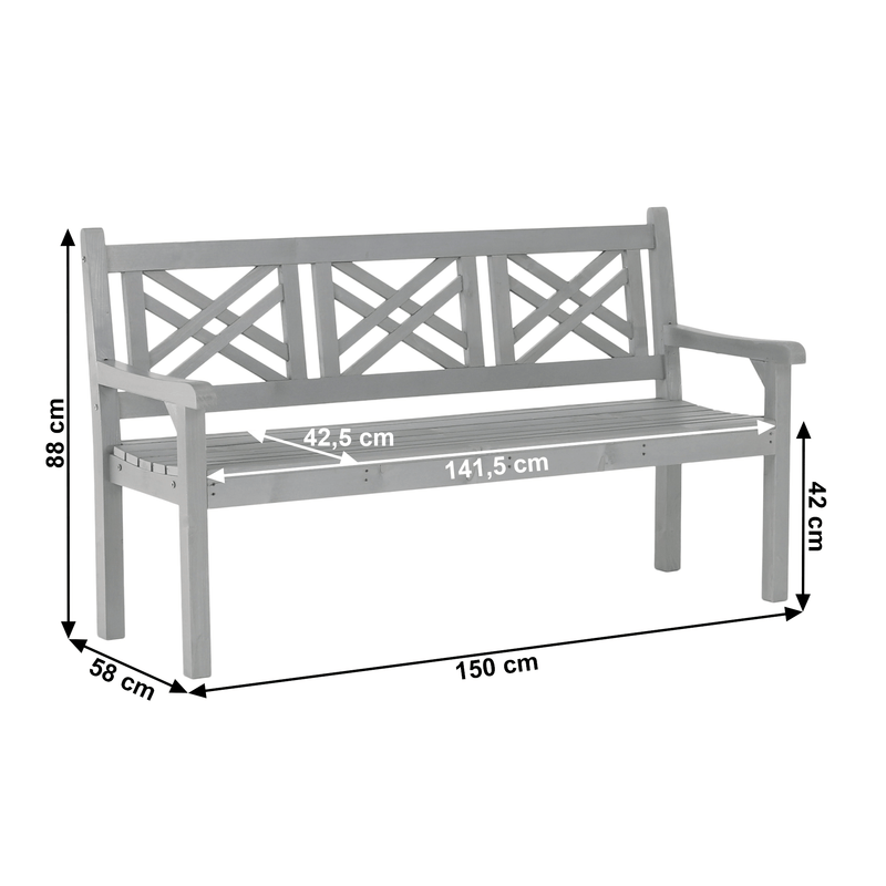 Fából készült kerti pad, szürke, 150 cm, FABLA