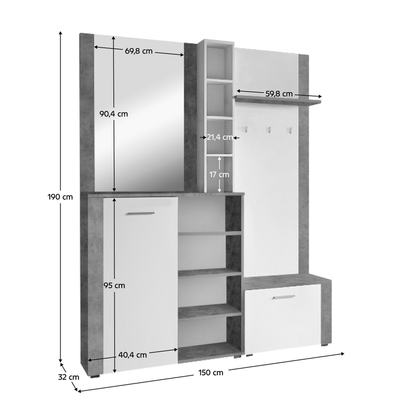 Előszobai készlet, fehér/ beton, FANDU