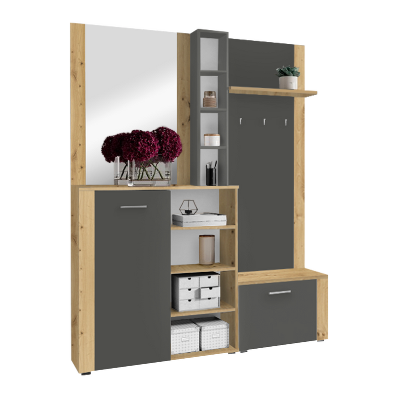 Előszobai készlet, artisan tölgy/grafit, FANDU