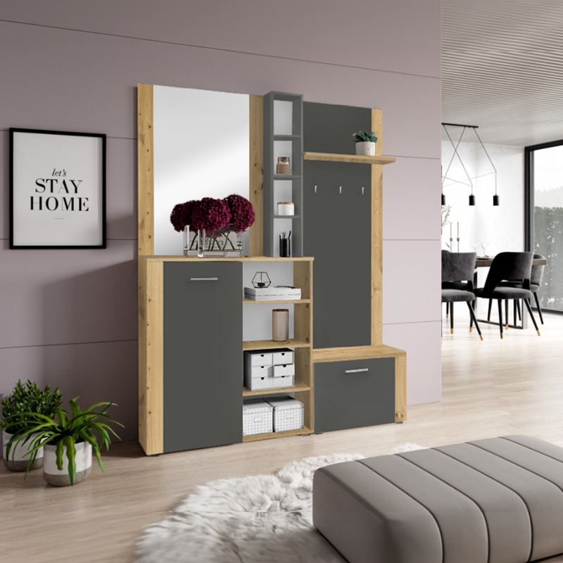 Előszobai készlet, artisan tölgy/grafit, FANDU