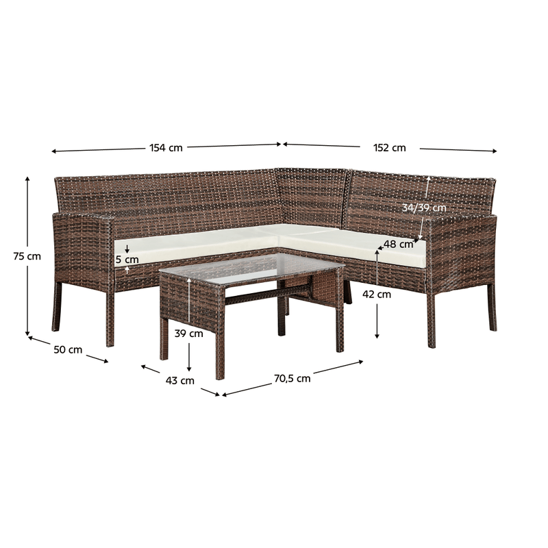 Kerti 2 részes rattan szett, barna/bézs, FARIEL