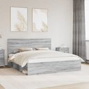 vidaXL Ágykeret fejtámlával Szürke Sonoma 200 x 200 cm Tömör fenyőfa