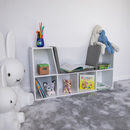 Gyerekkönyvtár ülőhellyel, fehér/szürke, FERIA