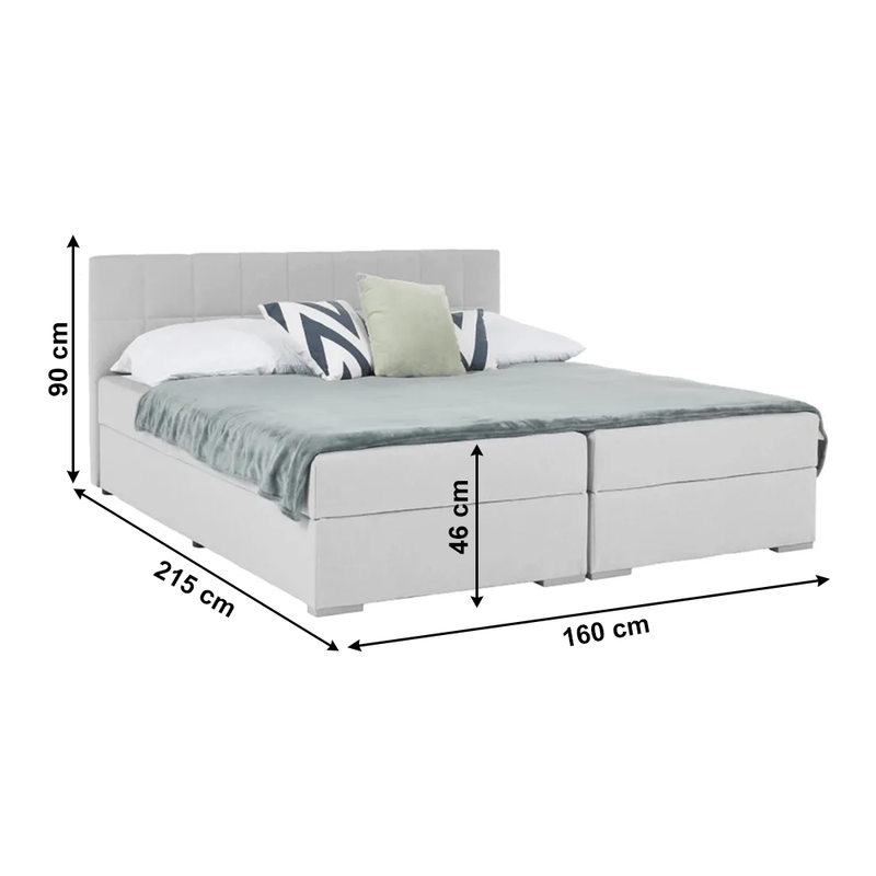 Boxspring típusú ágy 160x200, világosszürke, FERATA KOMFORT