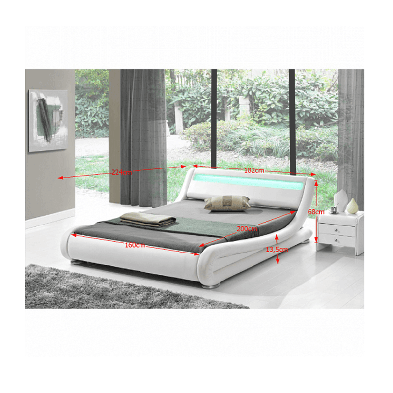 Modern ágy RGB LED világítással, fehér, 160x200, FILIDA