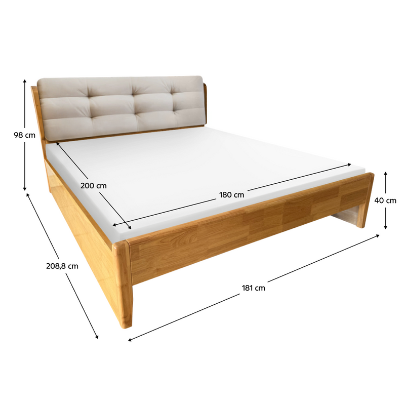 Franciaágy, 180x200, masszív fa, természetes, FLORENCIA