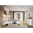 Ágy + 2x éjjeliszekrény, fehér/artisan tölgy, 180x200, FLORENS