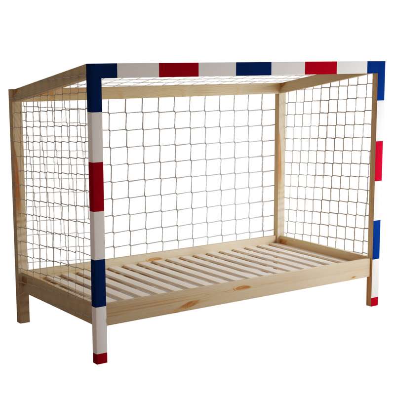 Montessori ágy, természetes/fehér/kék/piros, 90x200, FUTAL