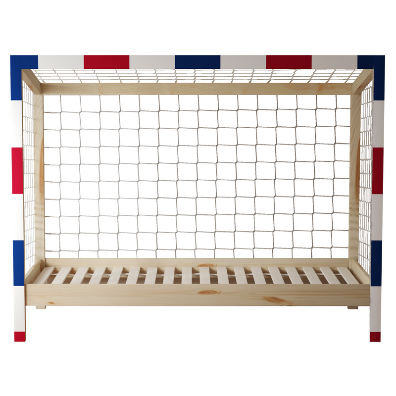 Montessori ágy, természetes/fehér/kék/piros, 90x200, FUTAL