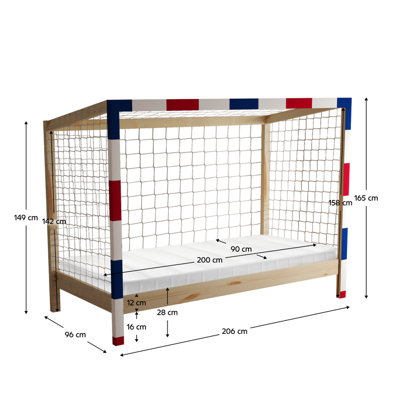 Montessori ágy, természetes/fehér/kék/piros, 90x200, FUTAL