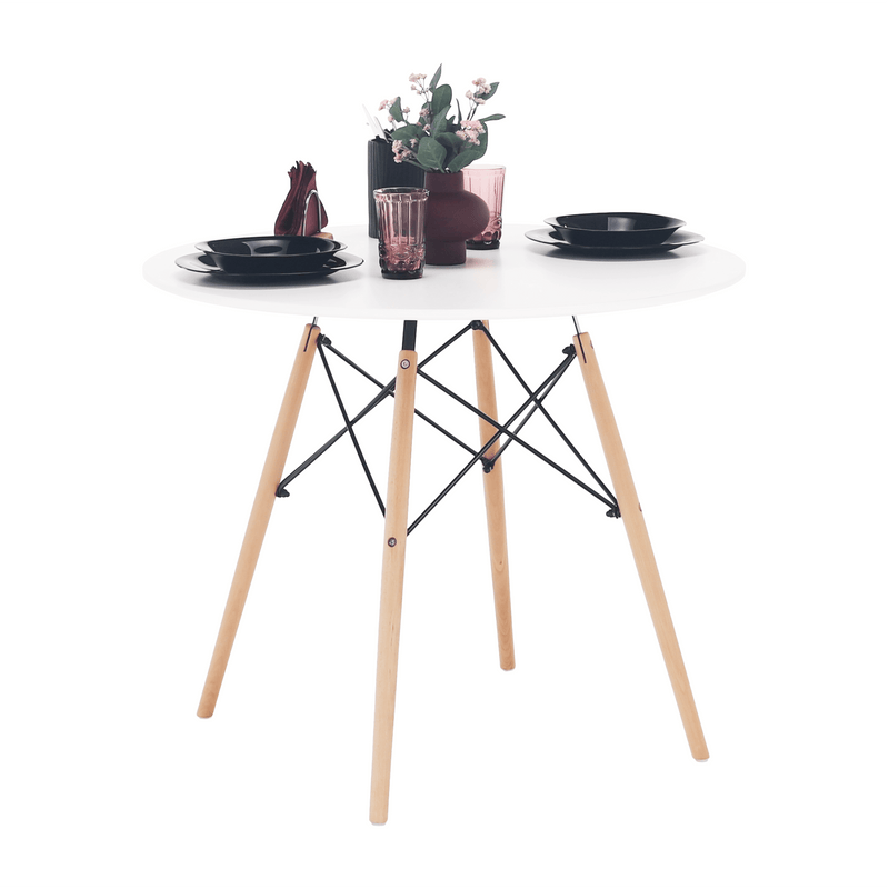 Étkezőasztal,  fehér/bükk, átmérő 90 cm, GAMIN 2 NEW 90