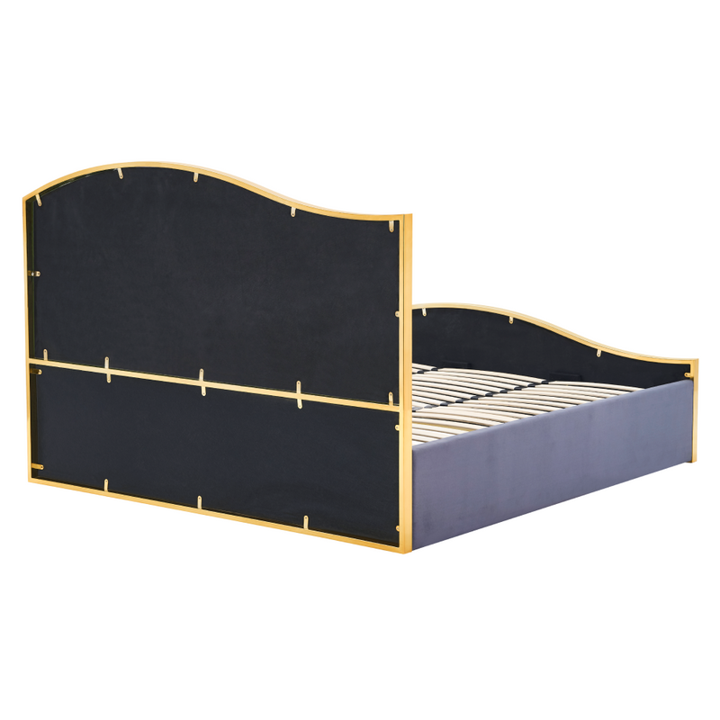 Ágy ráccsal, 160x200, sötétszürke Velvet szövet/gold arany króm, GEORGIA