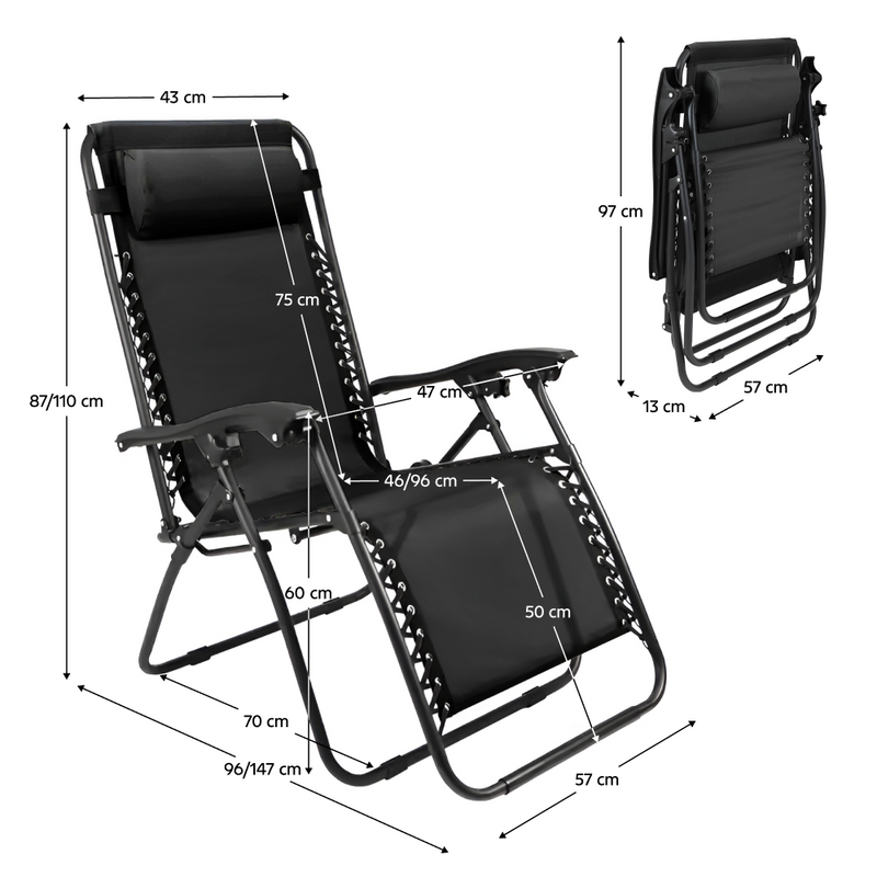 Kerti állítható szék, fekete, GERALD NEW