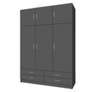 Ruhásszekrény, háromajtós, grafit, GERI NEW