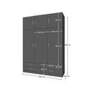 Ruhásszekrény, háromajtós, grafit, GERI NEW