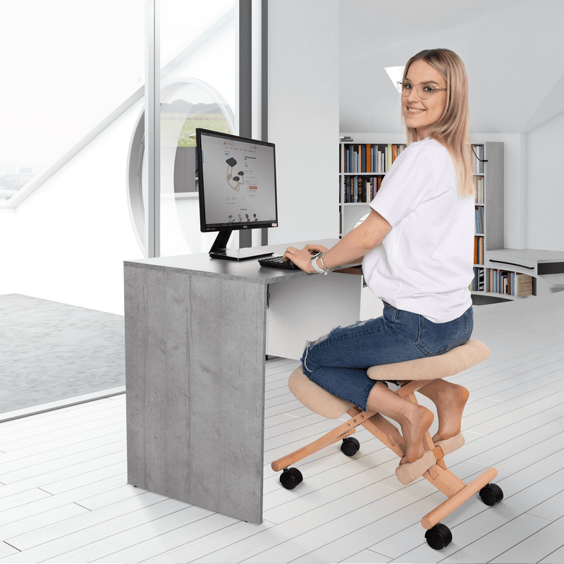 Ergonomikus térdelőszék, krémszínű/bükkfa, GROCO