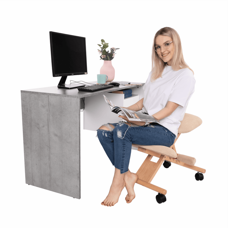 Ergonomikus térdelőszék, krémszínű/bükkfa, GROCO