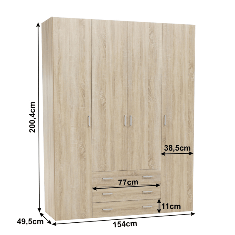 szekrény, 4 - ajtós, tölgy sonoma, GWEN 70429