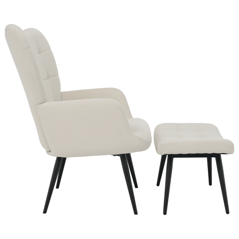 Fotel lábtartóval, fehér Velvet szövet/fekete, HABEN