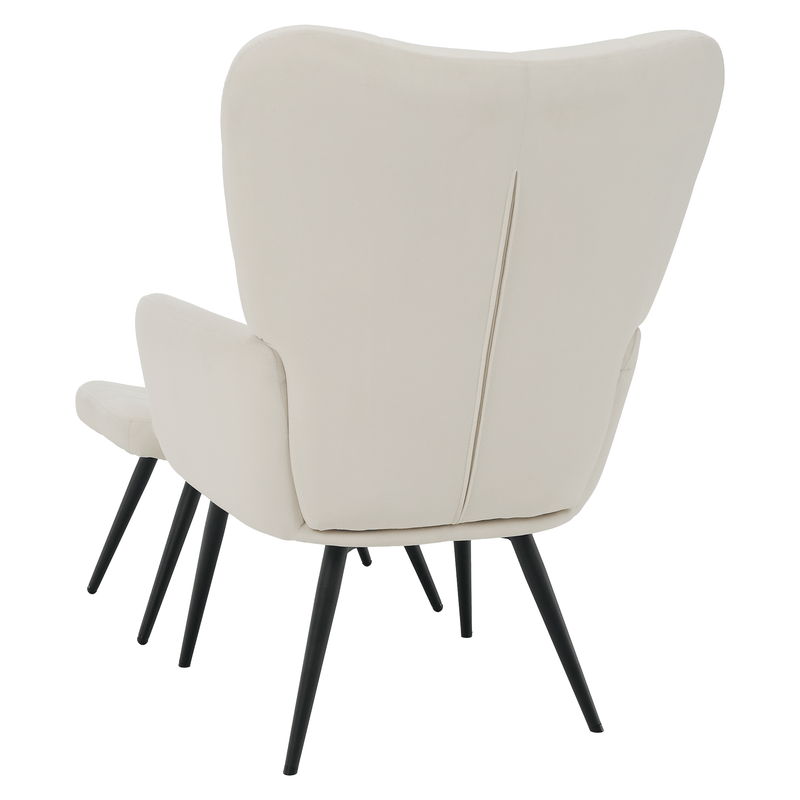 Fotel lábtartóval, fehér Velvet szövet/fekete, HABEN