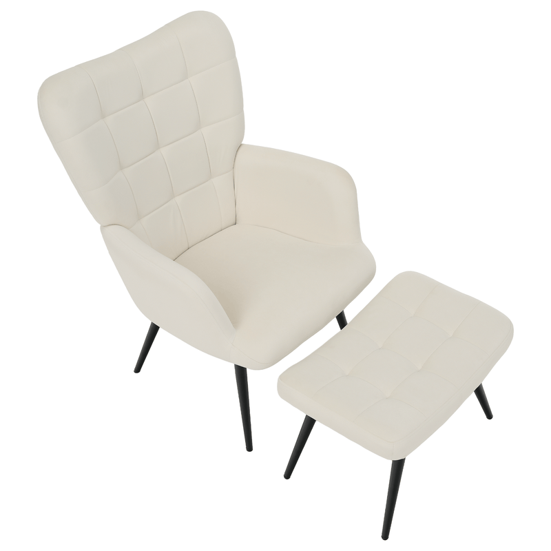 Fotel lábtartóval, fehér Velvet szövet/fekete, HABEN