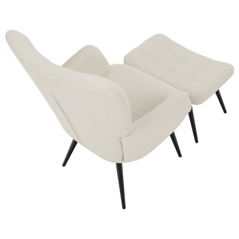 Fotel lábtartóval, fehér Velvet szövet/fekete, HABEN