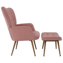 Fotel lábtartóval, rózsaszín Velvet szövet/tölgy, HABEN