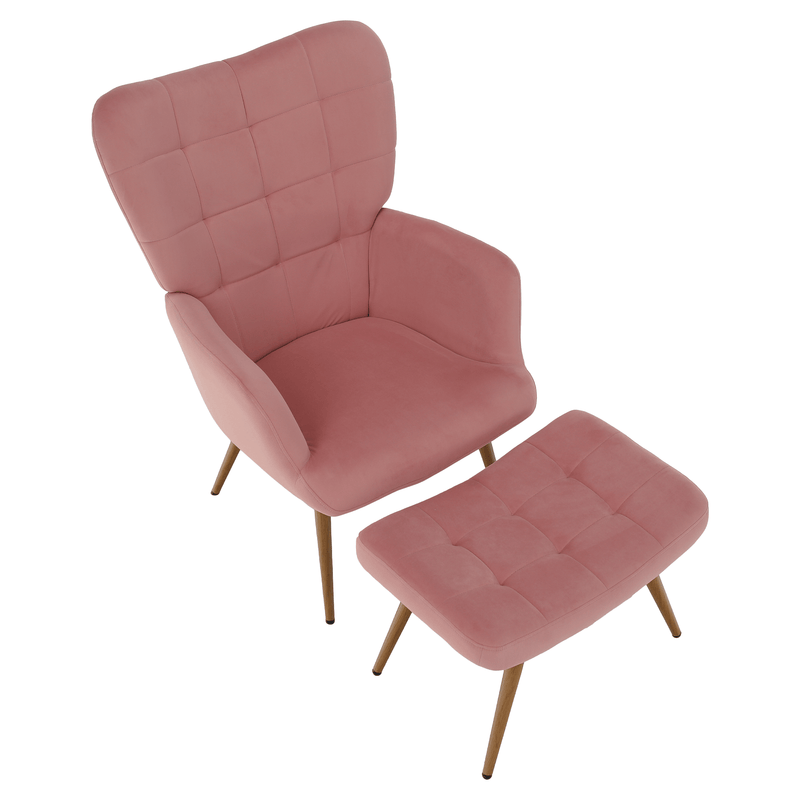 Fotel lábtartóval, rózsaszín Velvet szövet/tölgy, HABEN