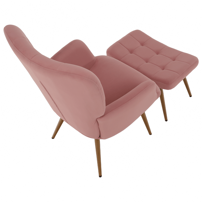 Fotel lábtartóval, rózsaszín Velvet szövet/tölgy, HABEN