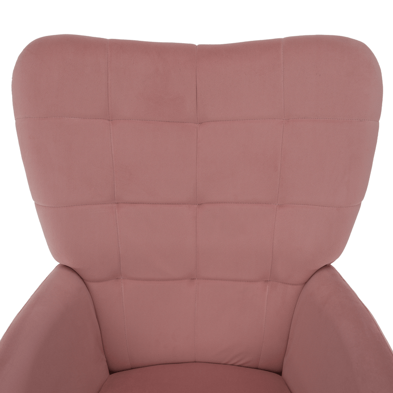 Fotel lábtartóval, rózsaszín Velvet szövet/tölgy, HABEN