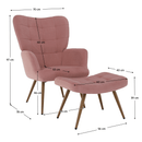 Fotel lábtartóval, rózsaszín Velvet szövet/tölgy, HABEN