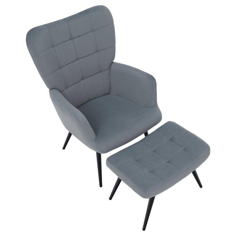 Fotel lábtartóval, szürke Velvet szövet/fekete, HABEN