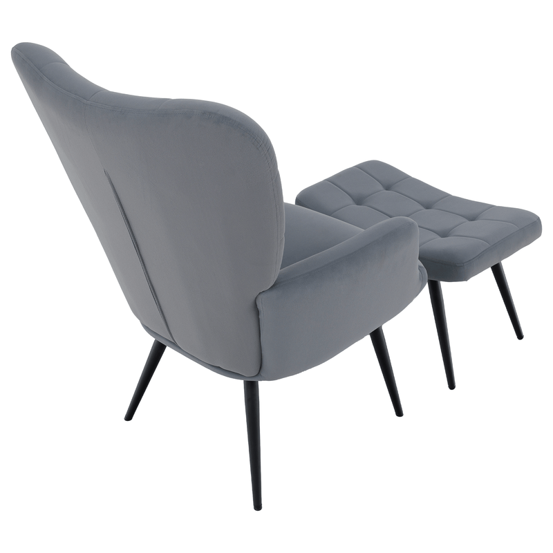 Fotel lábtartóval, szürke Velvet szövet/fekete, HABEN