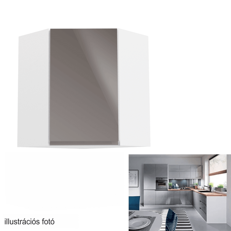Felsőszekrény, fehér/szürke extra magasfényű, AURORA G60N