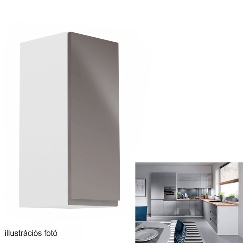 Felsőszekrény, fehér/szürke extra magasfényű, jobbos, AURORA G30
